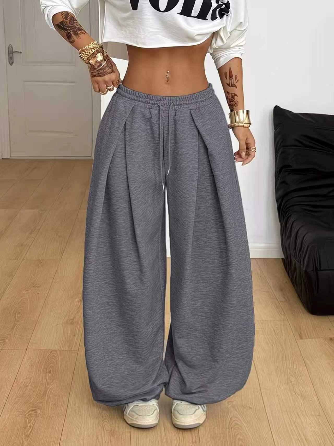 High-waisted Loose-fit Pleated Wide-leg Casual Athletic Pants