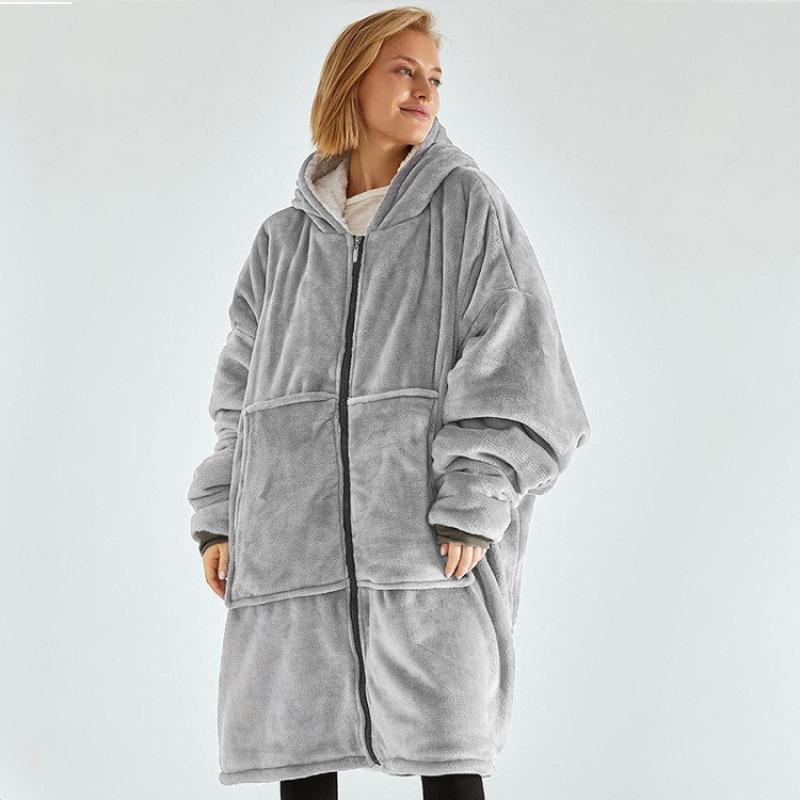 Womens Hooded Pajamas Thermal Clothing With Fleece Lining And A Cozy TV Blanket