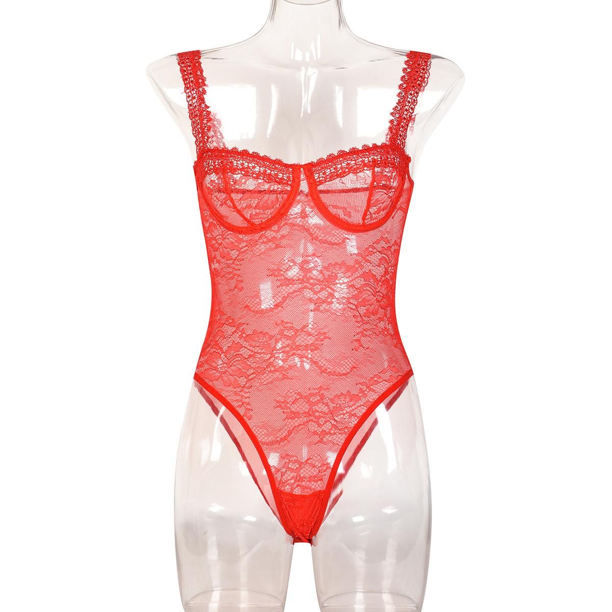 Lace Floral Close-fitting Bodysuit For Women