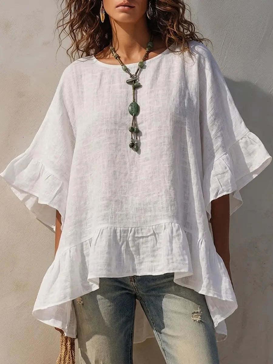 Women's Irregular-hem Cotton-linen Shirt