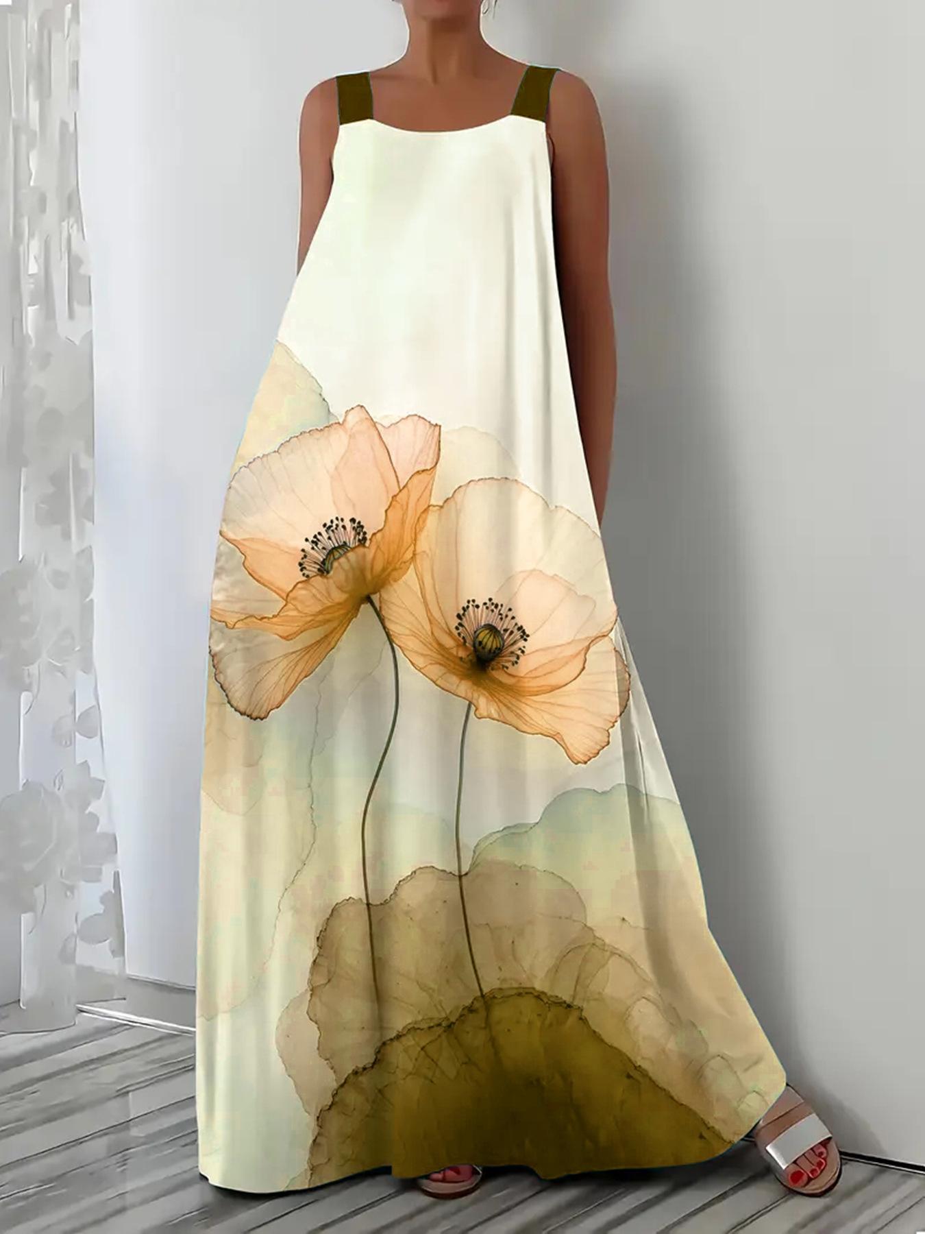 Women's Solid Color Loose Casual Sleeveless Dress With Side Pockets