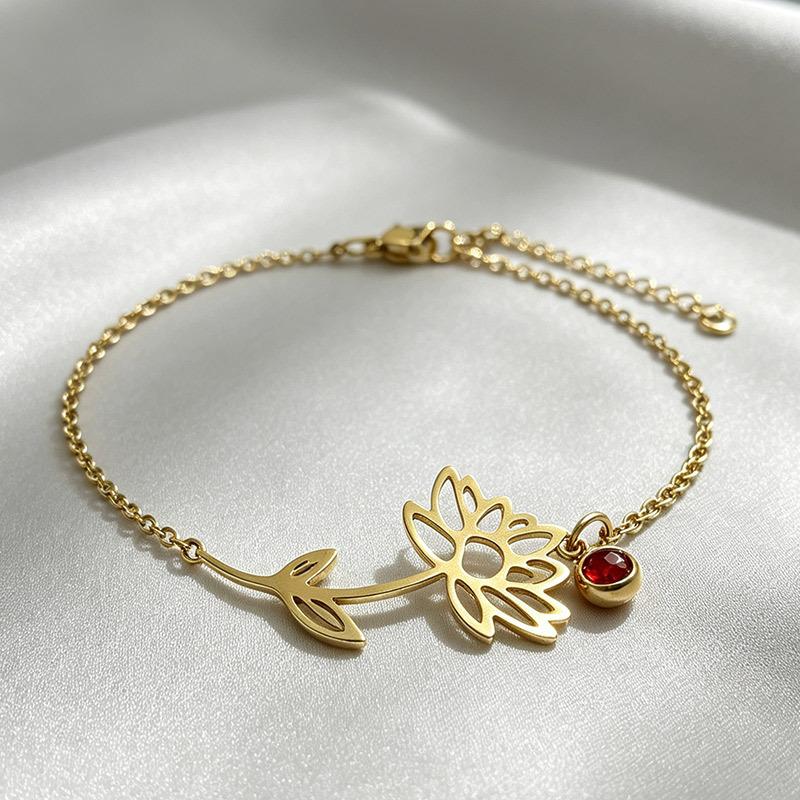 Retro December Birth Flower Stainless Steel Bracelet