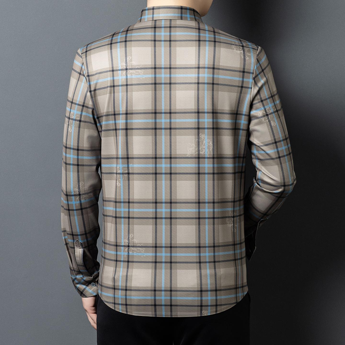 Printed Plaid Long-Sleeve Shirt Mens Top