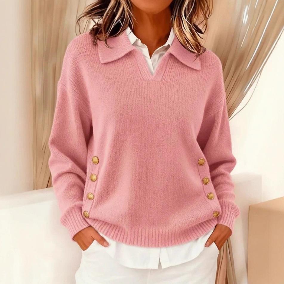 Turn-down Collar Sweater Button-down Collar Pullover Women's Long Sleeve Tops
