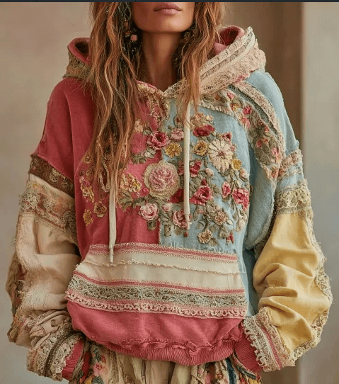 Vintage Hooded Jacket Versatile Lace-up Printed Sweatshirt