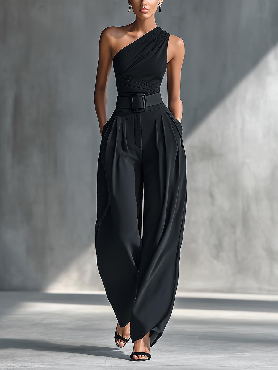 Tight-fitting Stretch Top And Wide-leg Pants Set