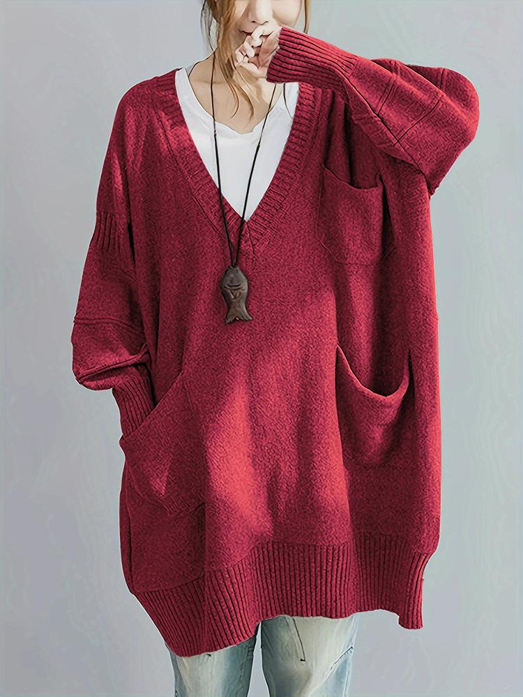 Loose-fitting V-neck Long Sleeves Outerwear Sweater