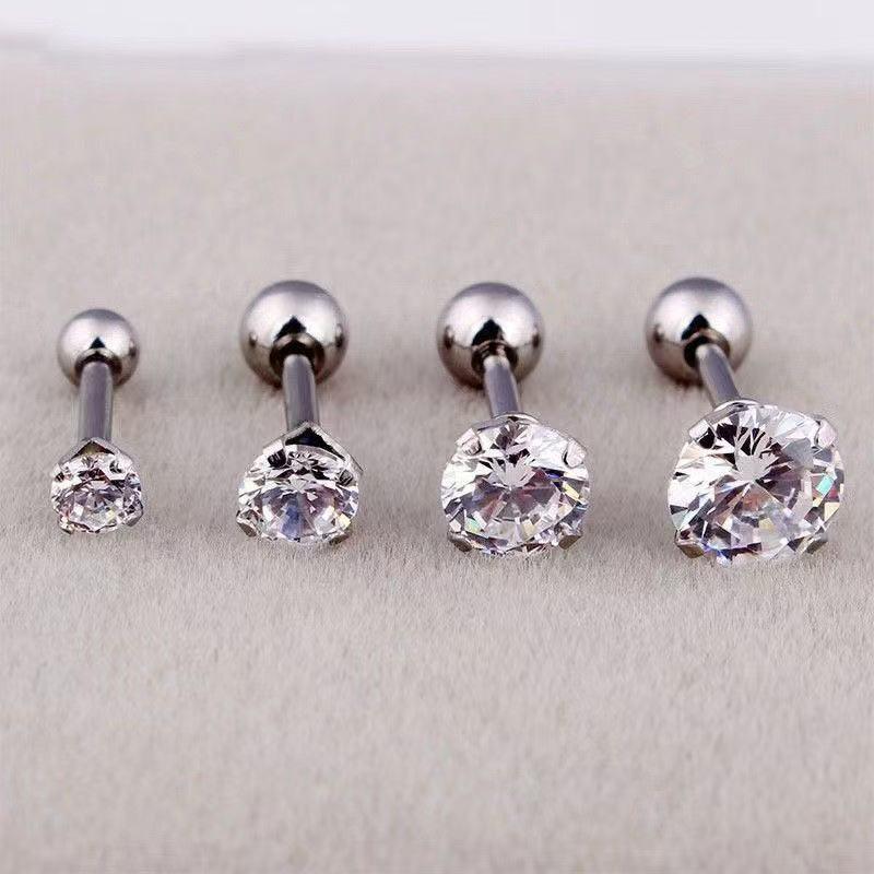 Titanium Steel Zircon Four-claw Stud Earrings One-piece