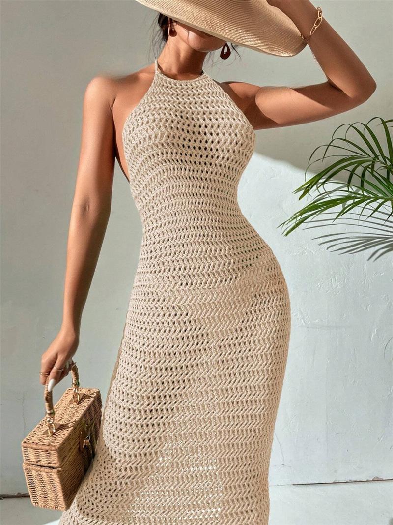 Slim Fit Backless Lace-up Backless Knitted Dress Sweater