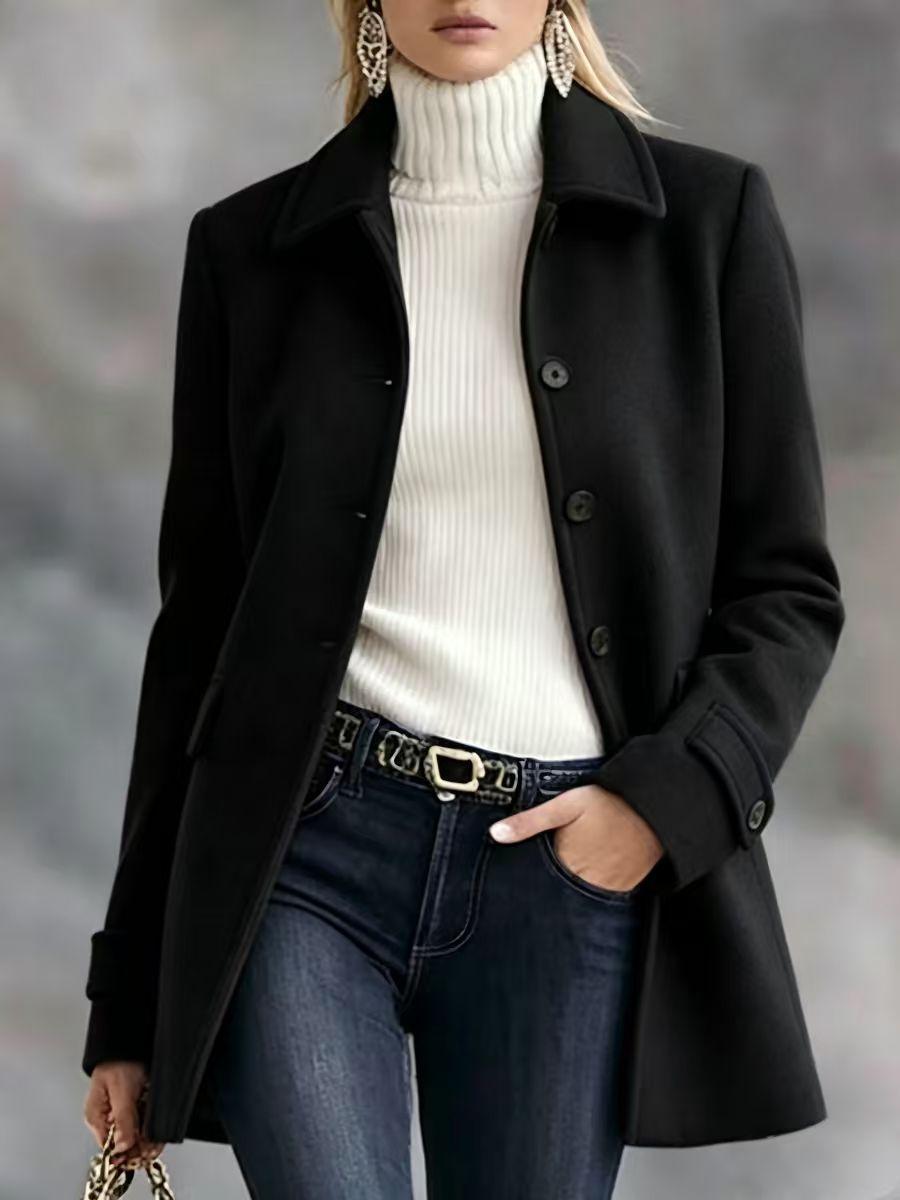 Mid-length Elegant Wool Coat With A Lapel And Buttons