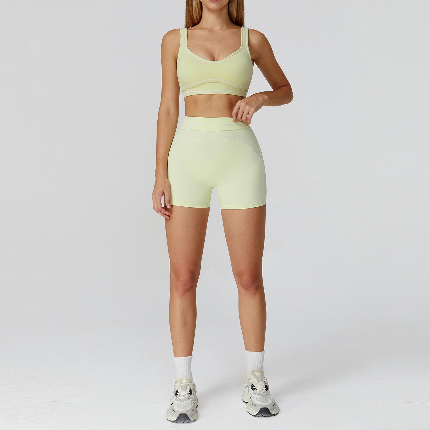 Contrast Color Brushed Yoga Suit Double-shoulder Strap High-grade Sports Workout Clothes