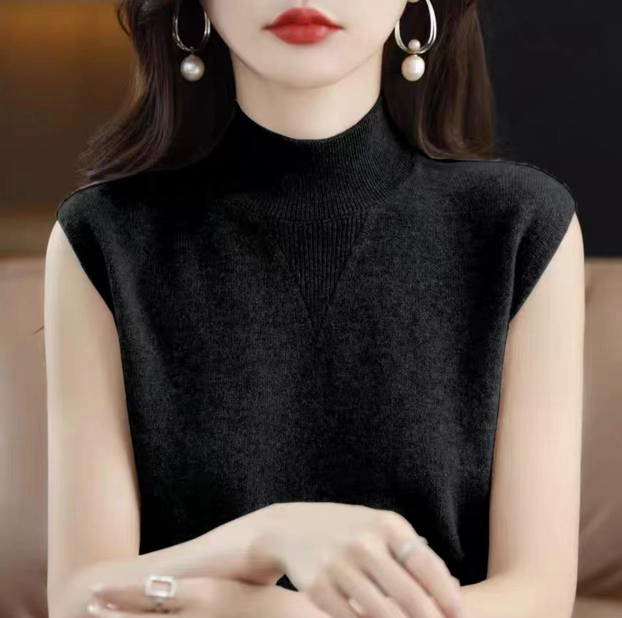 Half Turtleneck Knitted Bottoming Shirt Sleeveless Inner Match