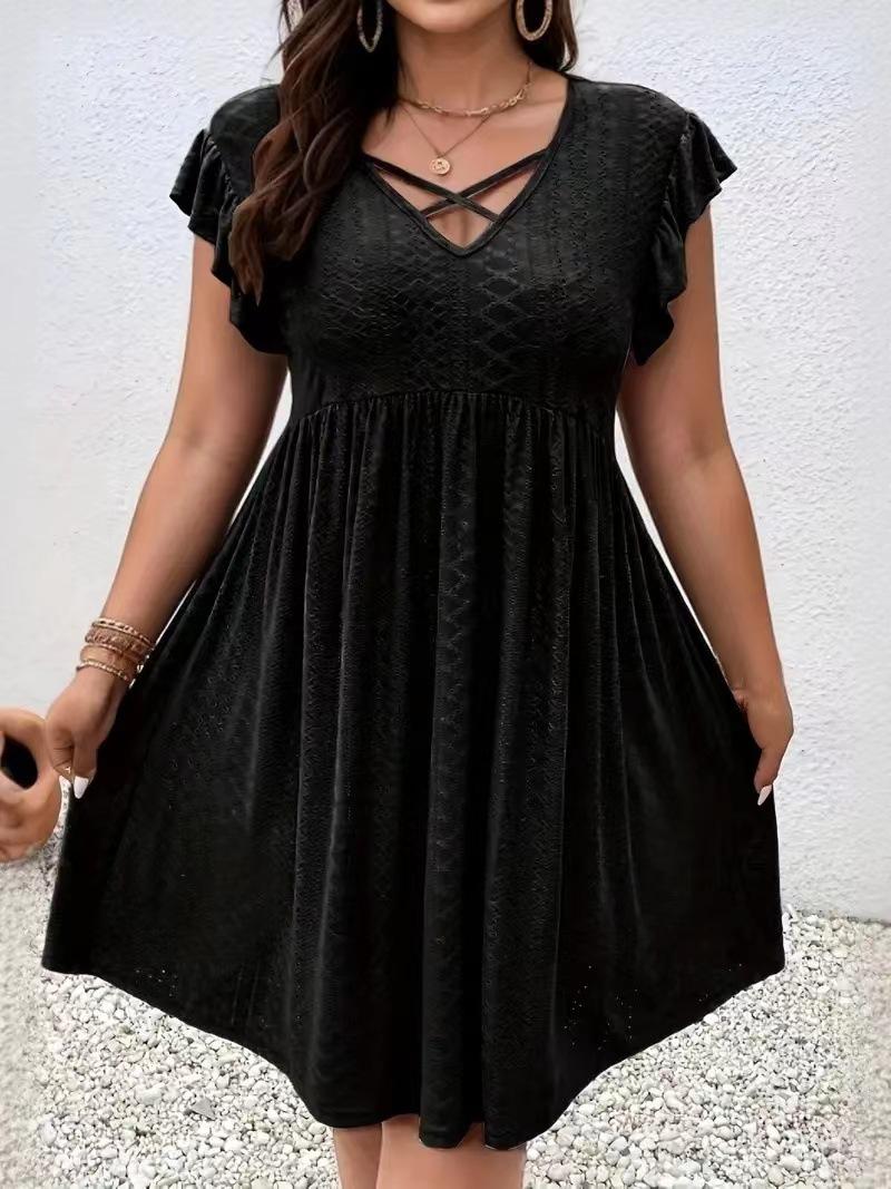 Women's Jacquard Ruffle Sleeve V-neck Dress