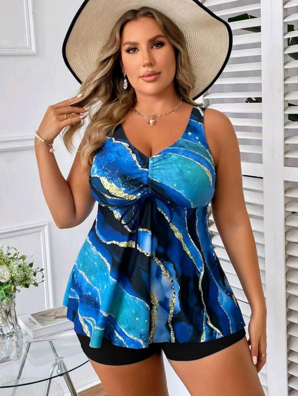 European And American Split Skirt Swimsuit Women's Covering Belly Thin High Waist Fat Woman Swimsuit Tankini