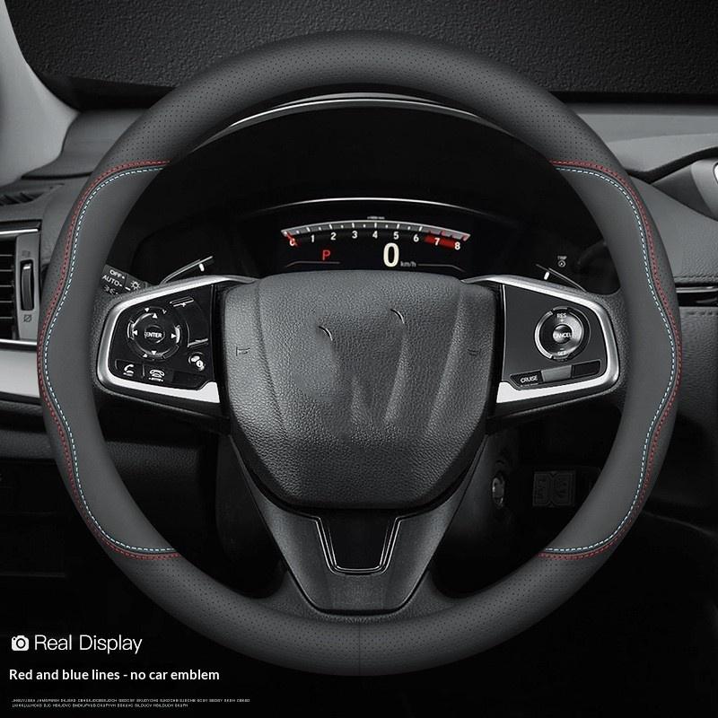 Cowhide Steering Wheel Cover Sporty Style