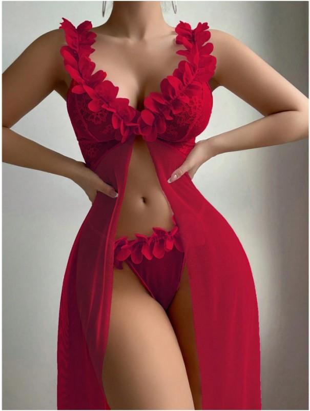 Sexy Slit See-through Suspender Skirt Long Skirt T Back Sexy Nightdress Two-piece Set