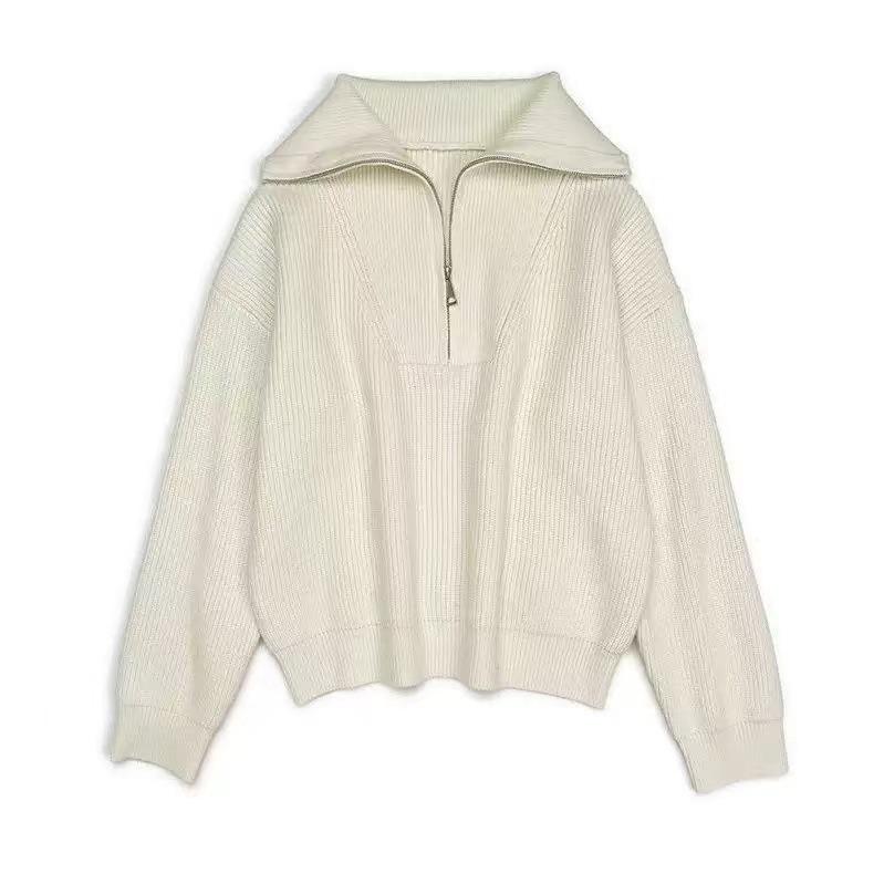 Raccoon Fur High Neck Semi-Zip Pullover Sweater Women