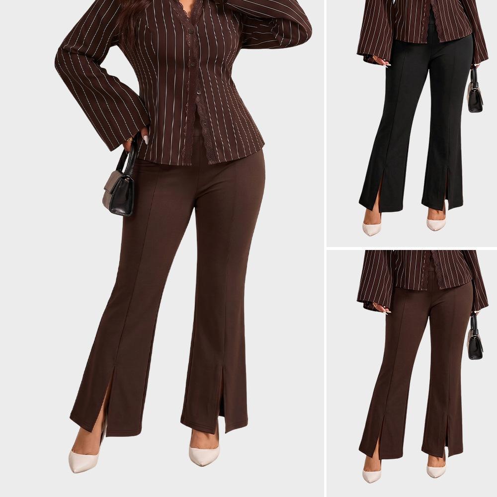 Plus-size High-waisted Flared Pants With A Slit Slimming Fit