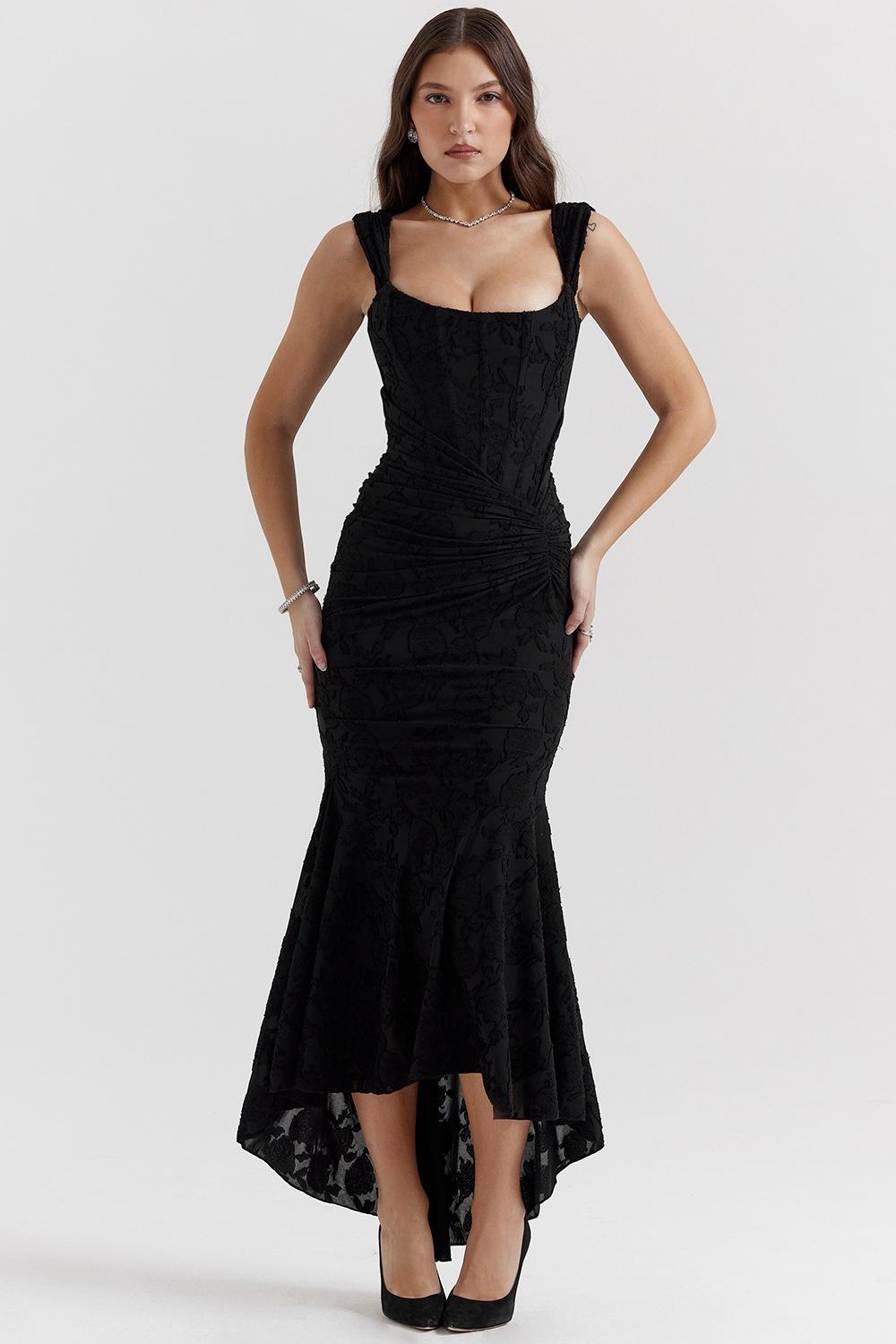 Sleeveless Square Neck Corset Mermaid Maxi Dress