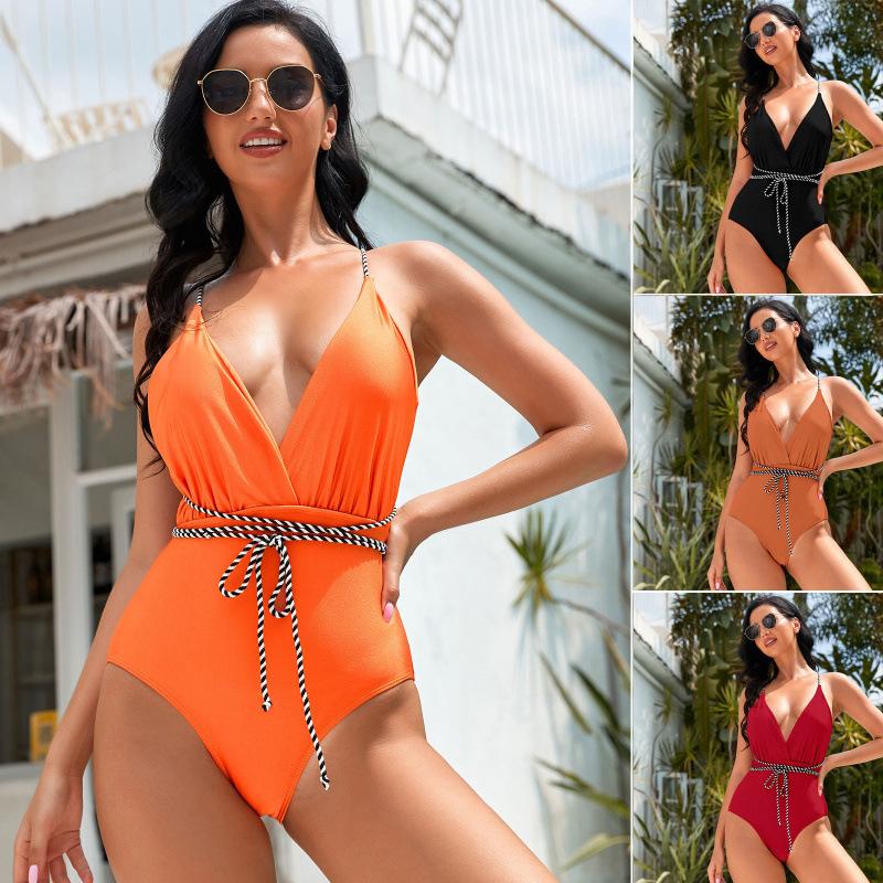 One-piece Swimsuit Solid Color Nylon Light Bikini High Elastic