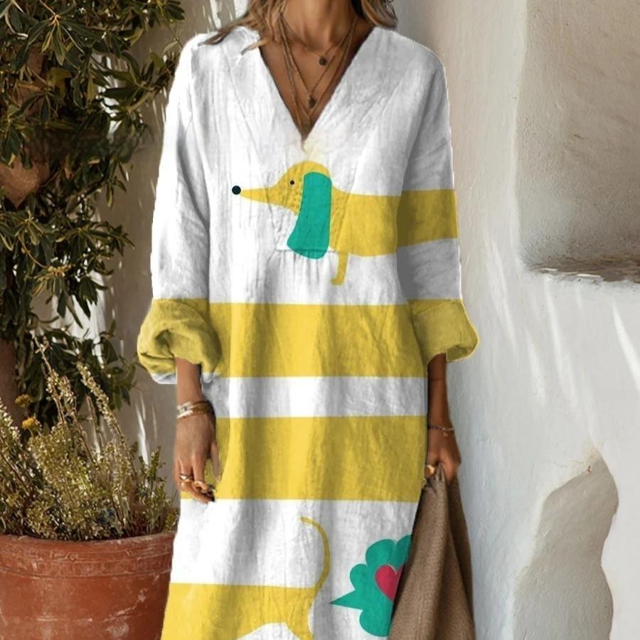 Women's Digital Printed Wide V-neck Dress