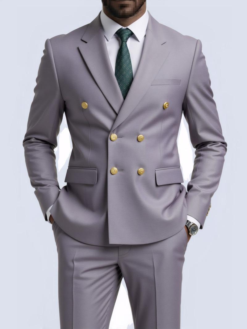 Business Non-Iron Two-Piece Suit With Double-Breasted Gold Buttons