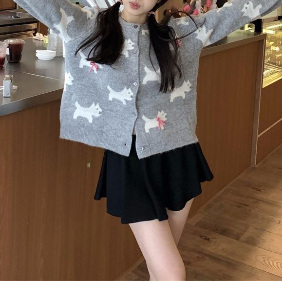 Contrast Color Dog Jacquard Round Neck High Sense Autumn And Winter New Knitted