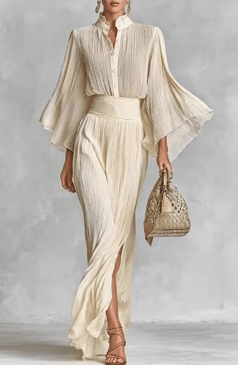 Pleated Cinched Wide-Leg Set