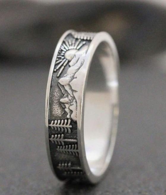 Geometric Sun Mountain Retro Alloy Silver Ring