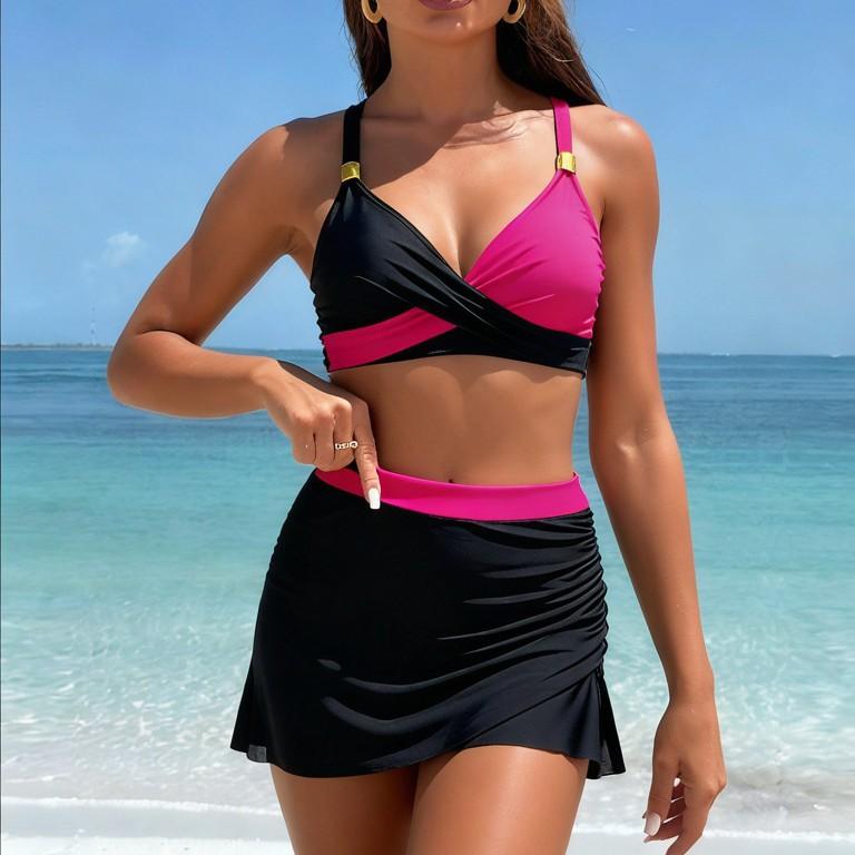 Womens Two Piece Swimsuit With Mesh Skirt Sports Bikini