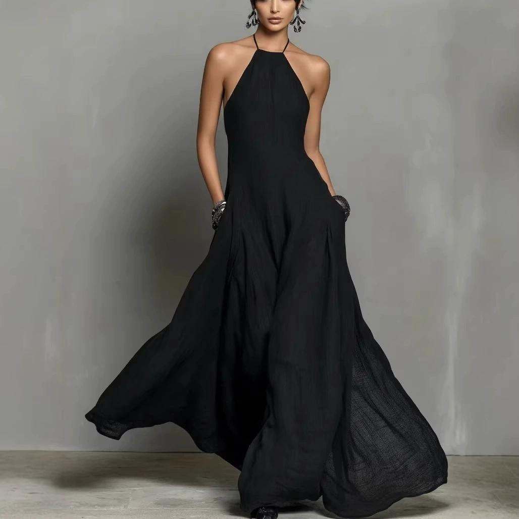 Spring Summer Casual Backless Tie Sleeveless Long Dress