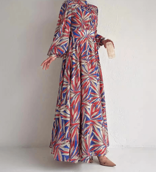 Women's Ethnic Style High-Neck Long Fashionable And Elegant Robe Dress