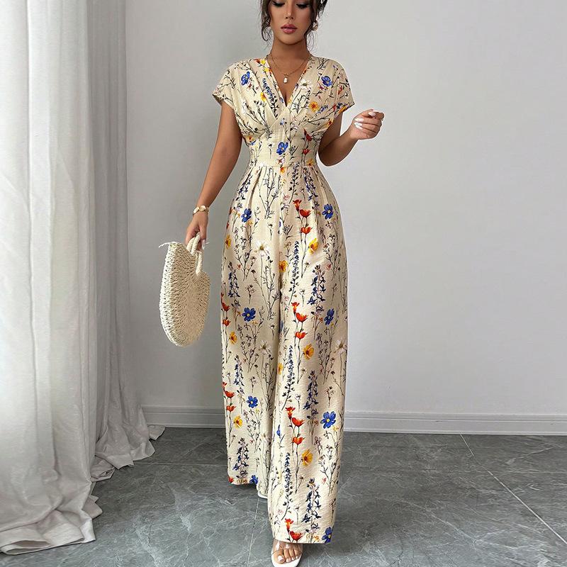 Autumn Short-sleeved Waist-cinching Wide-leg Pants