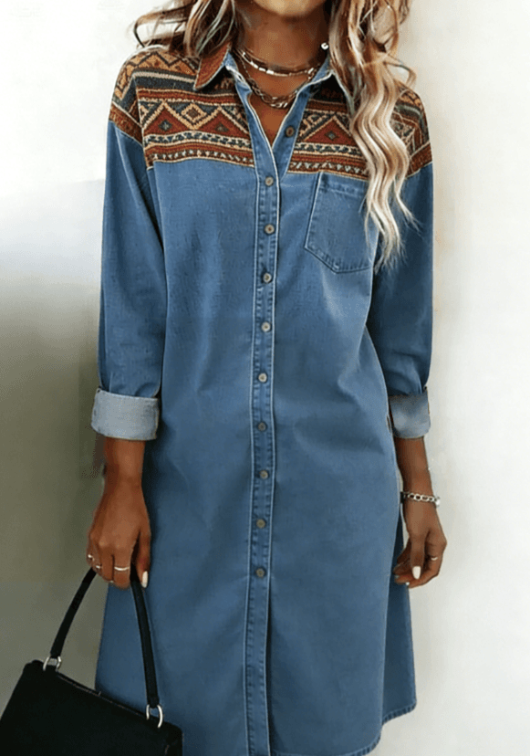 Retro-style Collared Women's Long-sleeved Midi Shirt Dress