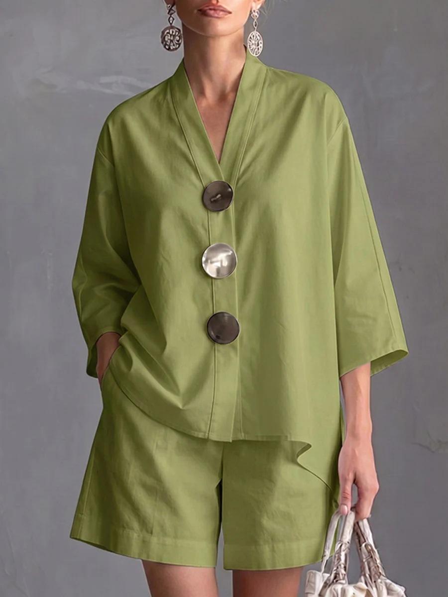 Women's Solid Color Wide-Leg Pants Suit