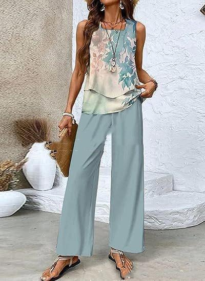 Women's Sleeveless Double-layer Vest Pants Suit