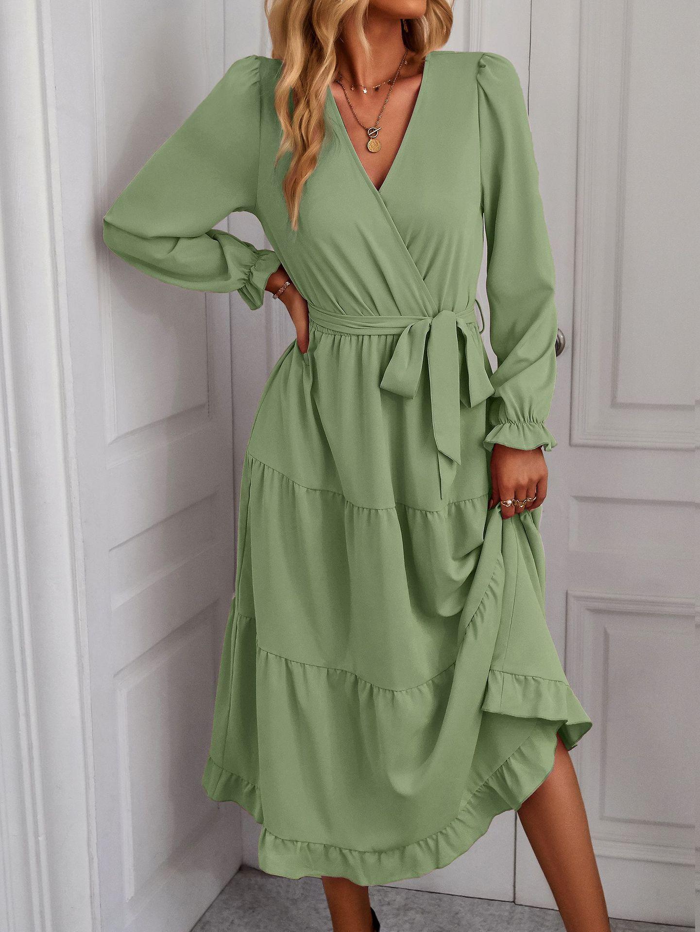 Womens Solid-color Casual Long Dress With A Flared Hem