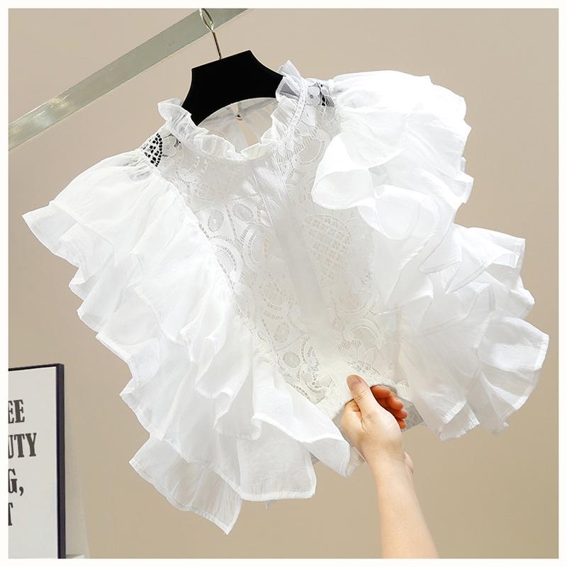 Fashion Hollowed-out Ruffled Design Blouse Women