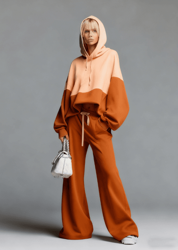 Color-blocked Hoodie And Wide-leg Pants Two-piece Set