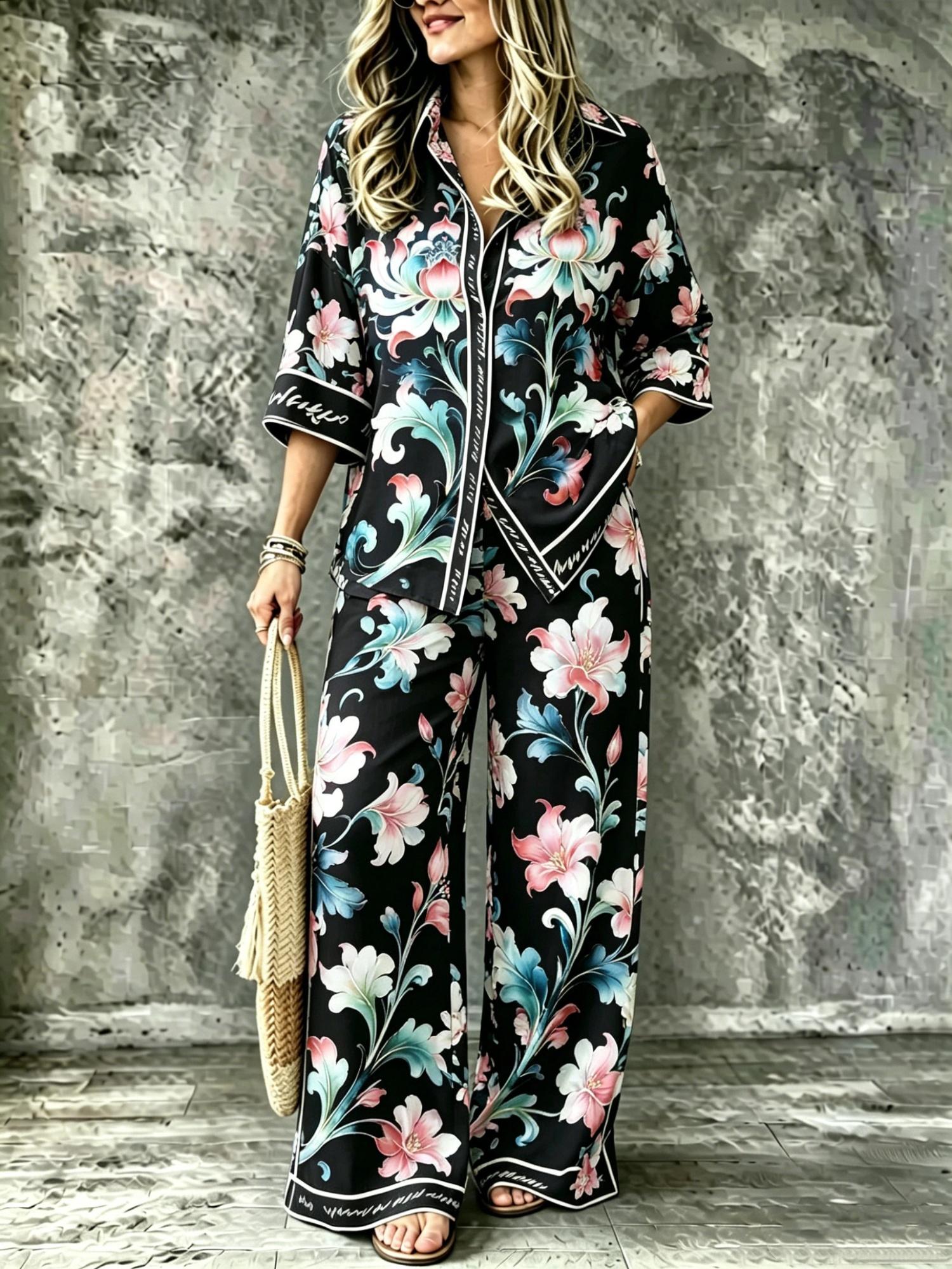 Spring Summer Womens Shirt Set With Digital Print