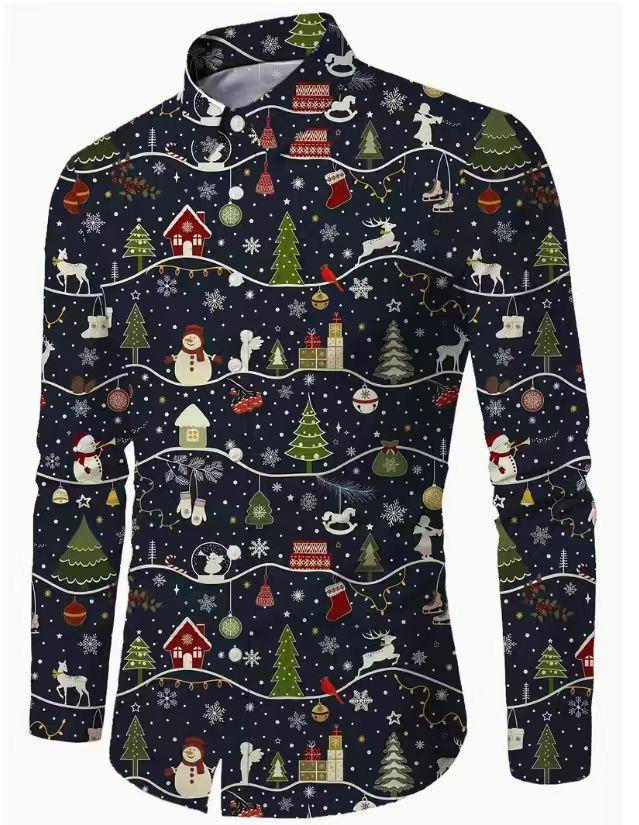 Men's 3D Printed Christmas Long-Sleeve Casual Shirt