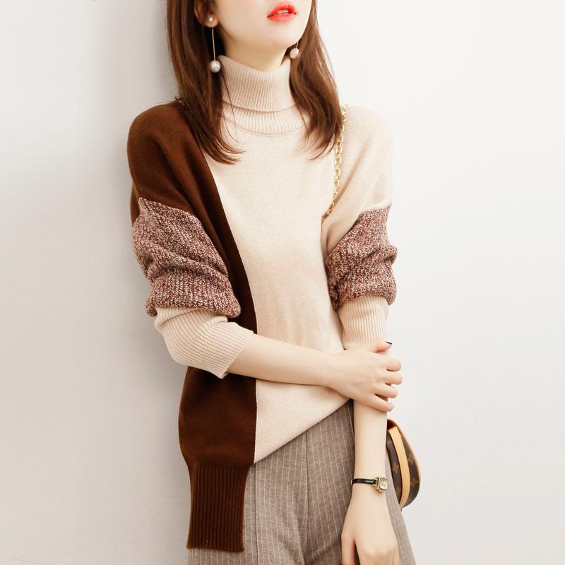 Bestselling Patchwork Color-Block Loose Turtleneck Sweater
