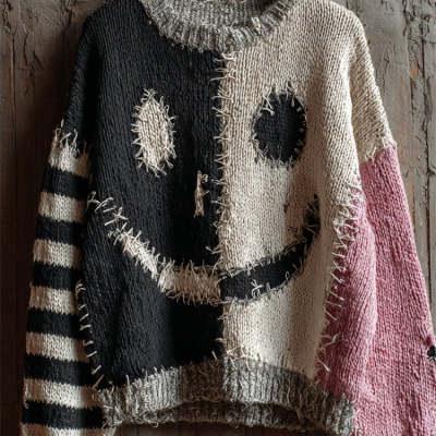 Womens Green Crew-Neck Flannel Sweater For Christmas