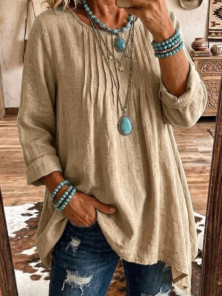 Womens Casual Crew-neck Long-sleeve Top