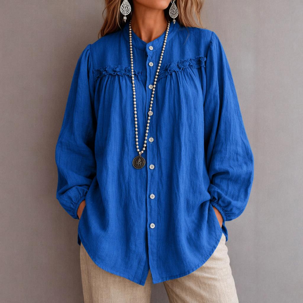 Embroidered Hollow-out Crew-neck Loose-fitting Versatile Long-sleeve Shirt