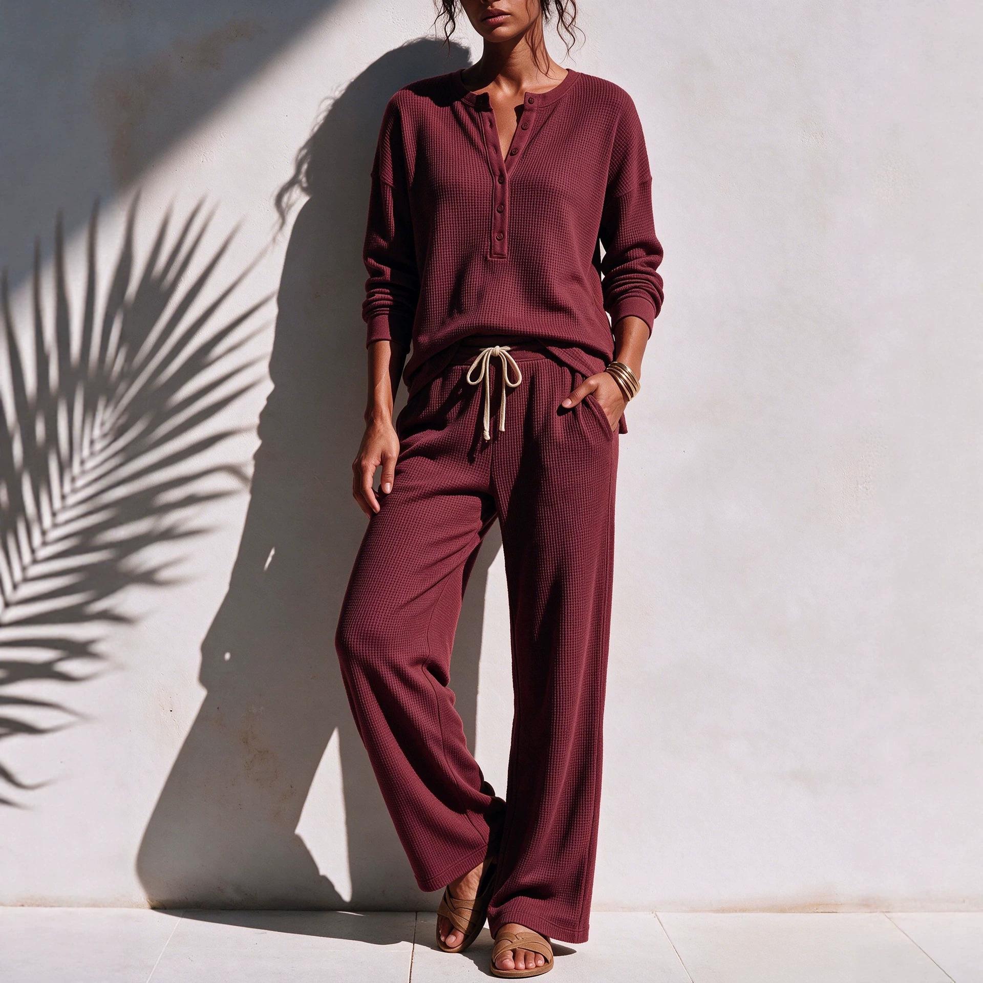 Womens Fashionable Loose-Knit Casual Long-Sleeve Set