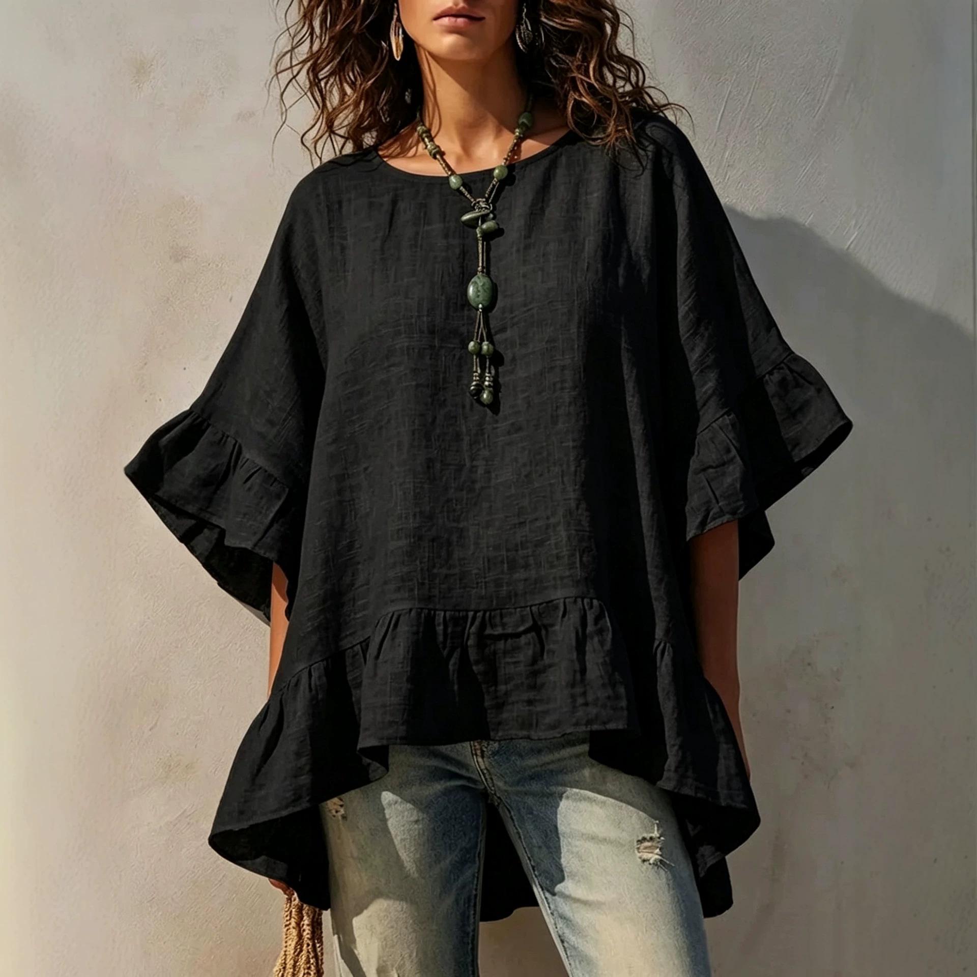 Women's Irregular-hem Cotton-linen Shirt