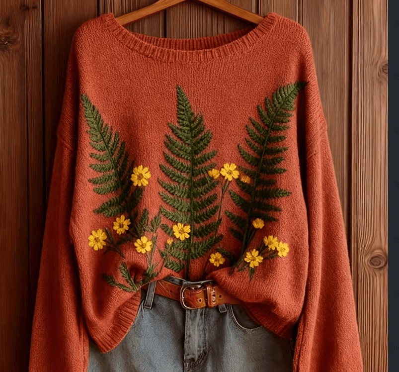 Women's Loose-Fit Round-Neck Sweater With Floral Pattern For Autumn And Winter