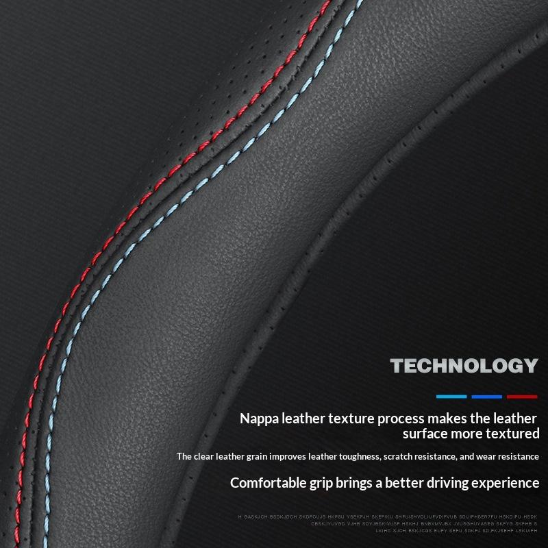 Cowhide Steering Wheel Cover Sporty Style