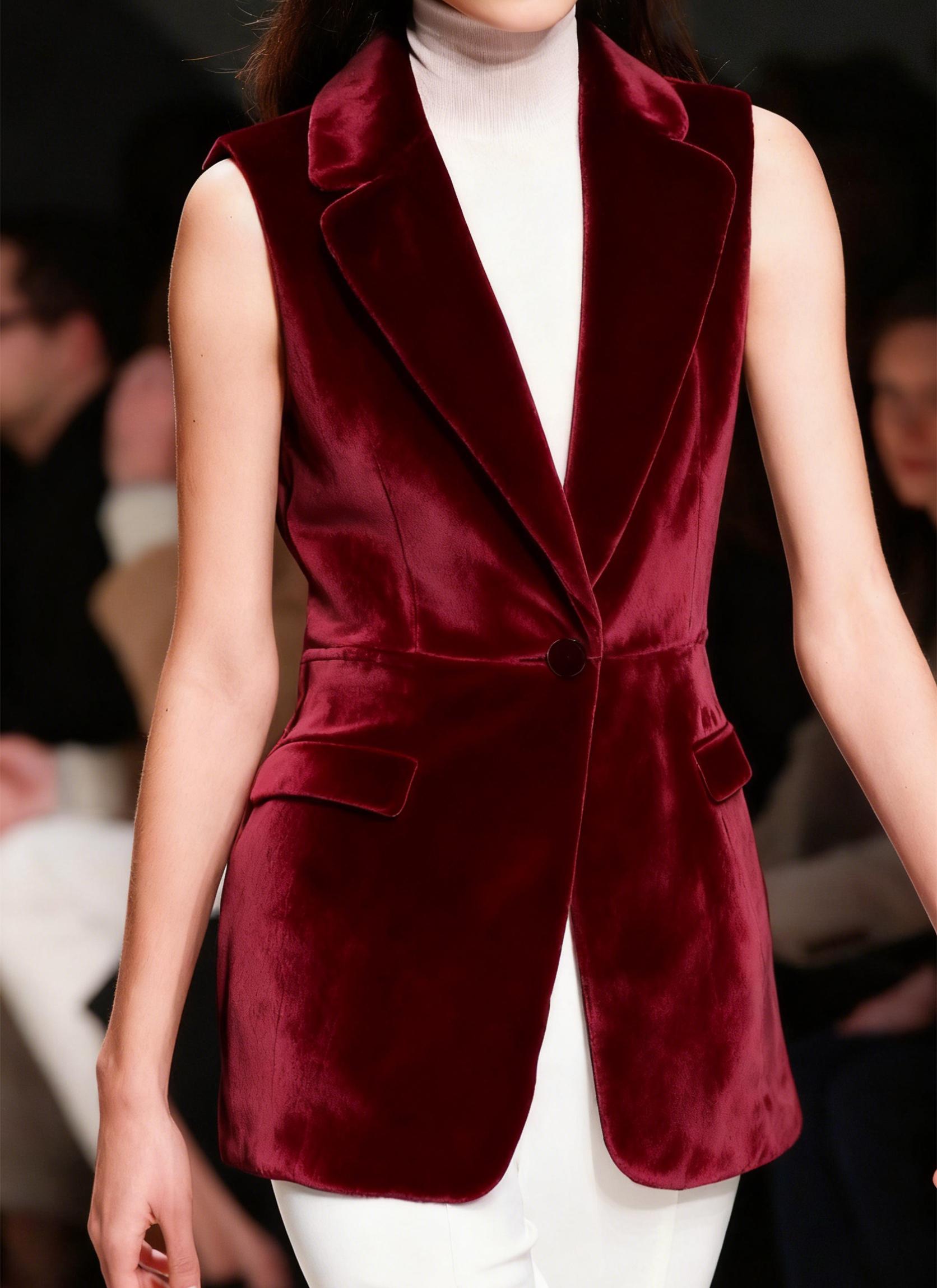Casual Collared Single-button Slim-fit Velvet Sleeveless Vest